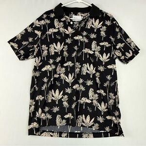 Goodfellow & Co Men's Large Polo Shirt Short Sleeve Tiger Palm Print Black‎